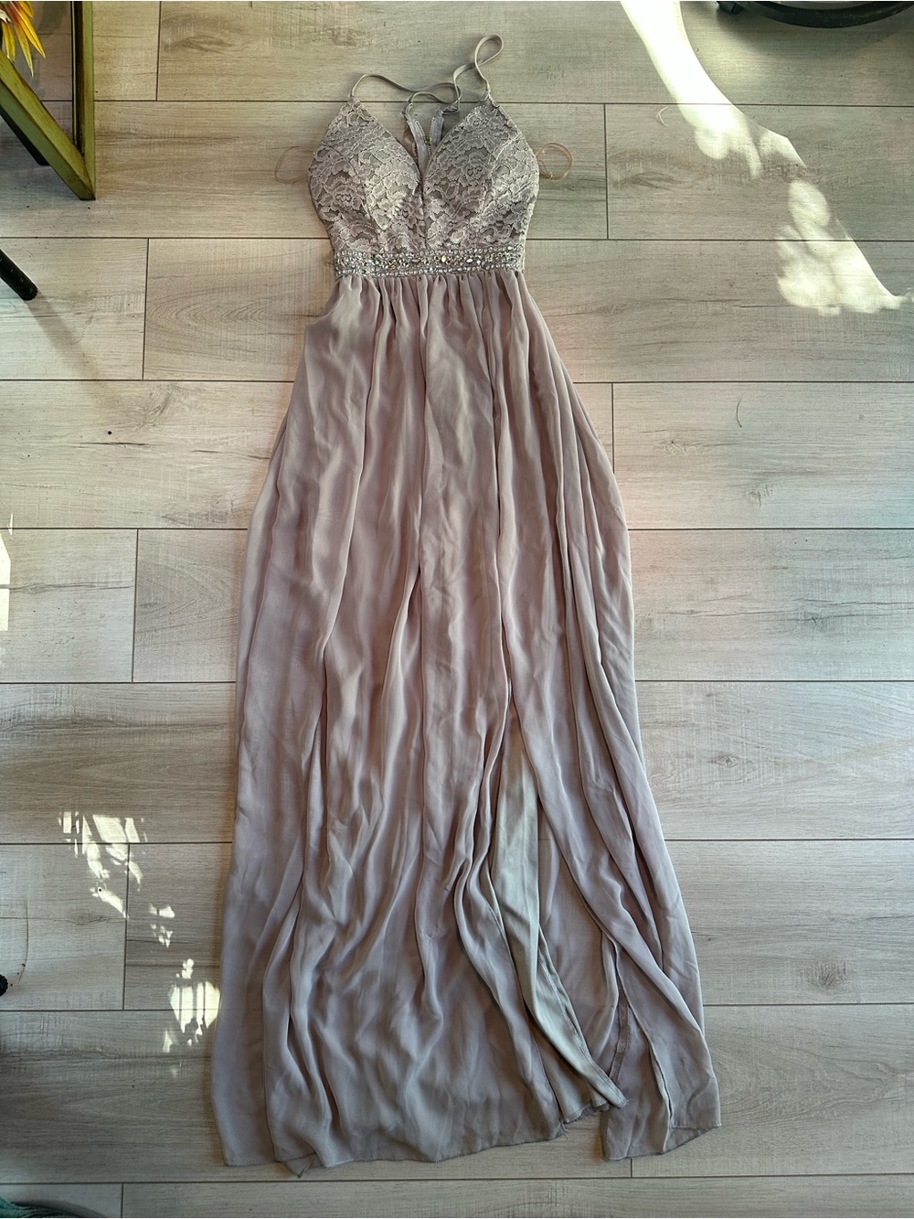 Emerald Sundae Lace Bodice Maxi Dress in Grey